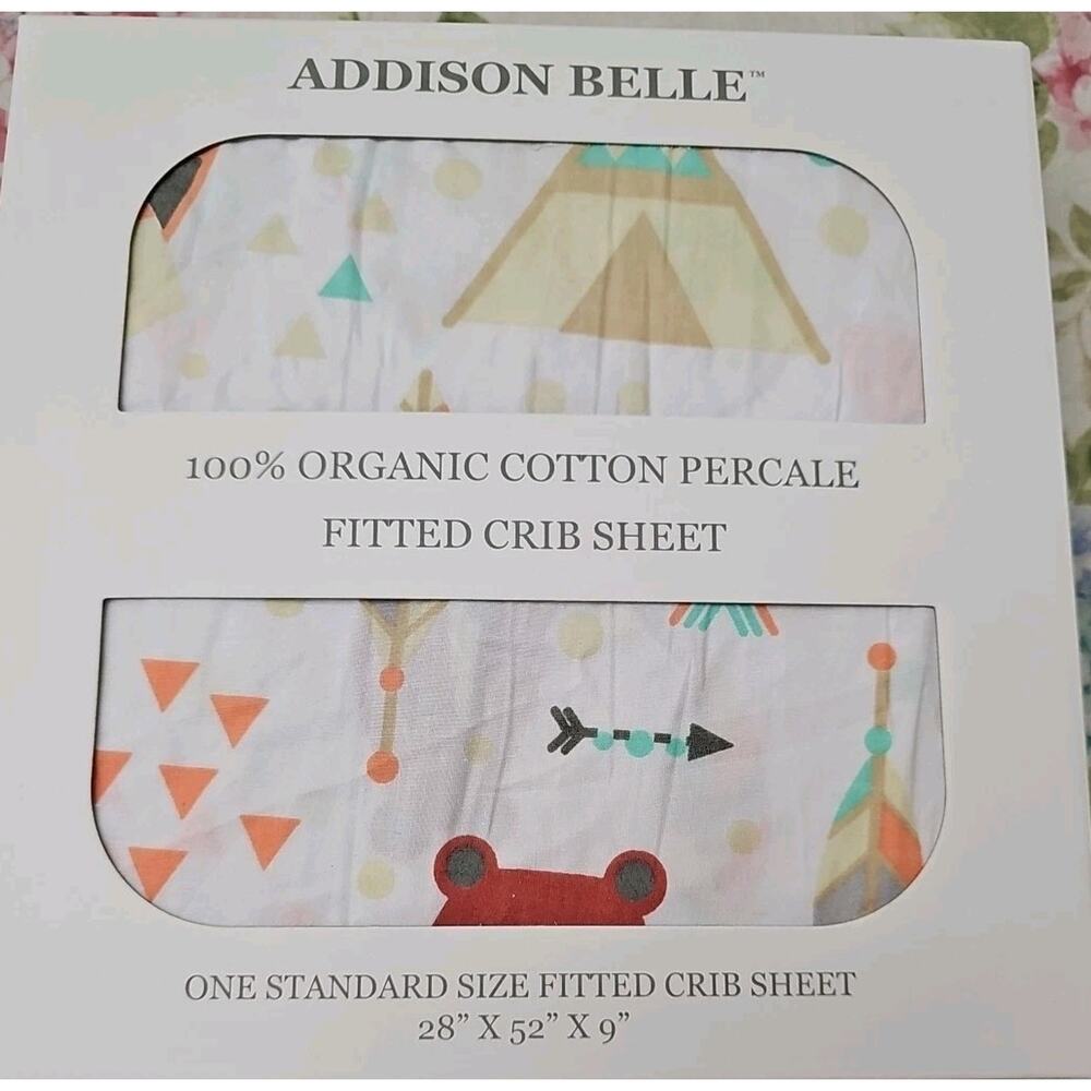 ADDISON BELLE 100 Organic Cotton Fitted Crib Sheet Baby Bedding 28x52x9 Fox+Bear